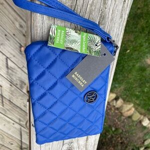 Badgley Mischka Quilted Card Holder Wallet Electric Blue Vegan Leather NWT